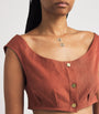 Le Kasha Red Linen Coin-Detail Tamra Crop Top