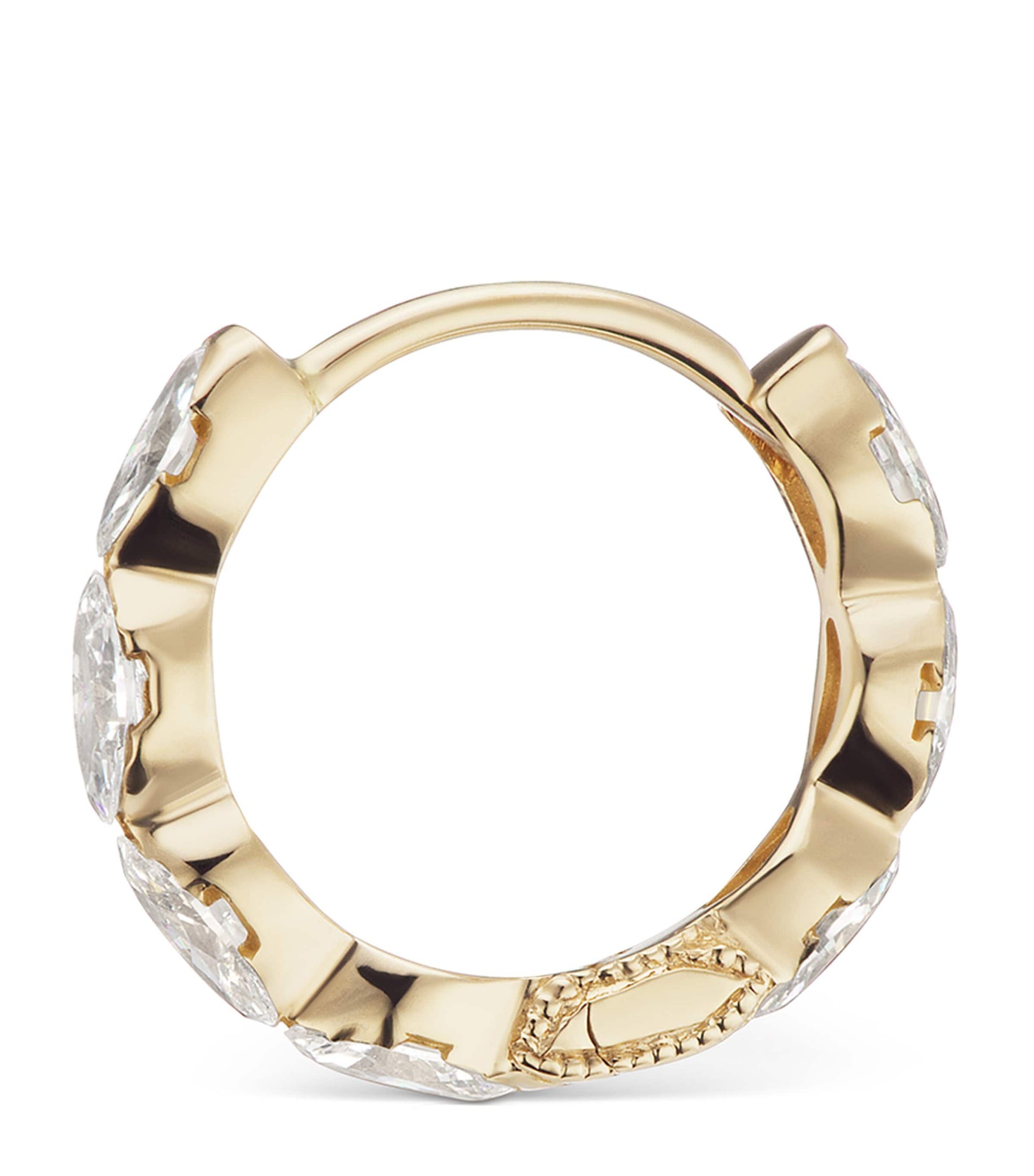 Yellow Gold Invisible Set Diamond Marquise Eternity Hoop Earring (8mm)