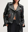 Black Leather College Biker Jacket