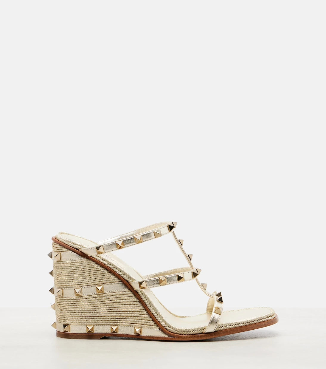 Valentino Garavani - Rockstud metallic leather espadrille wedges