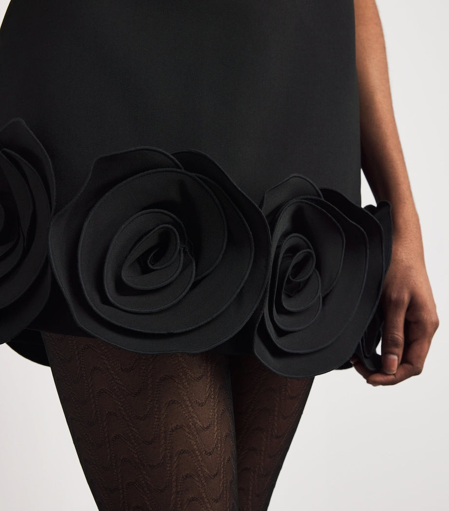 Self-Portrait Black Crepe 3D Flower Mini Dress