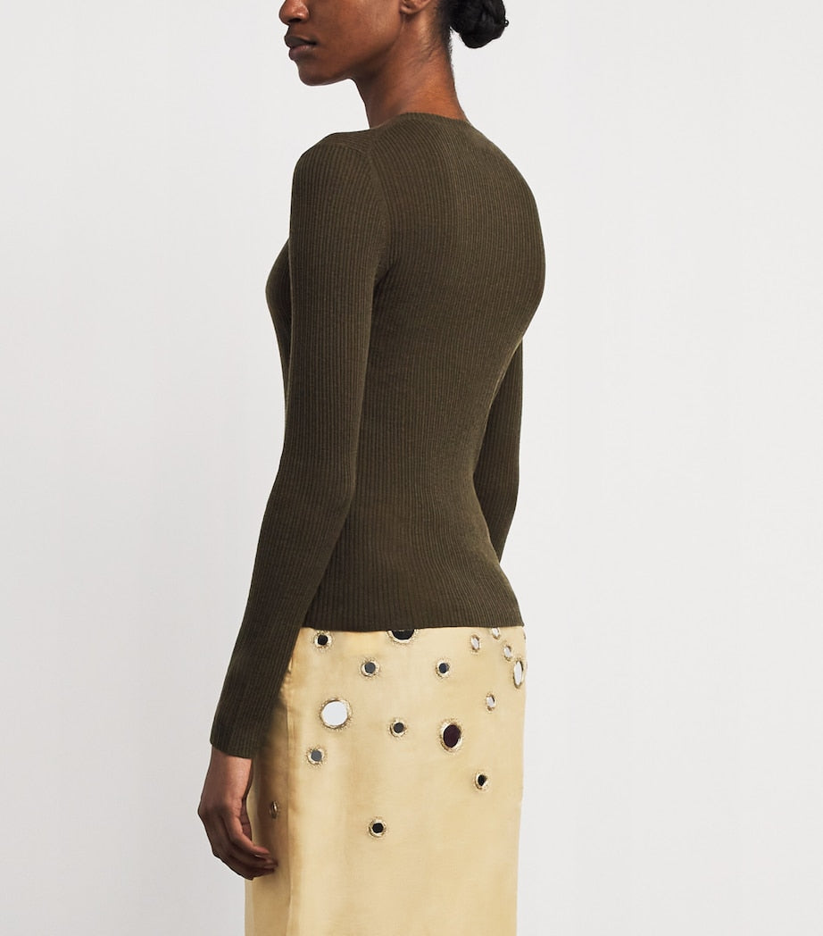 Green Wool-Cashmere Layering Sweater