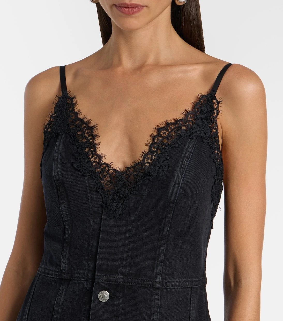Stella McCartney - Lace-trimmed denim maxi dress