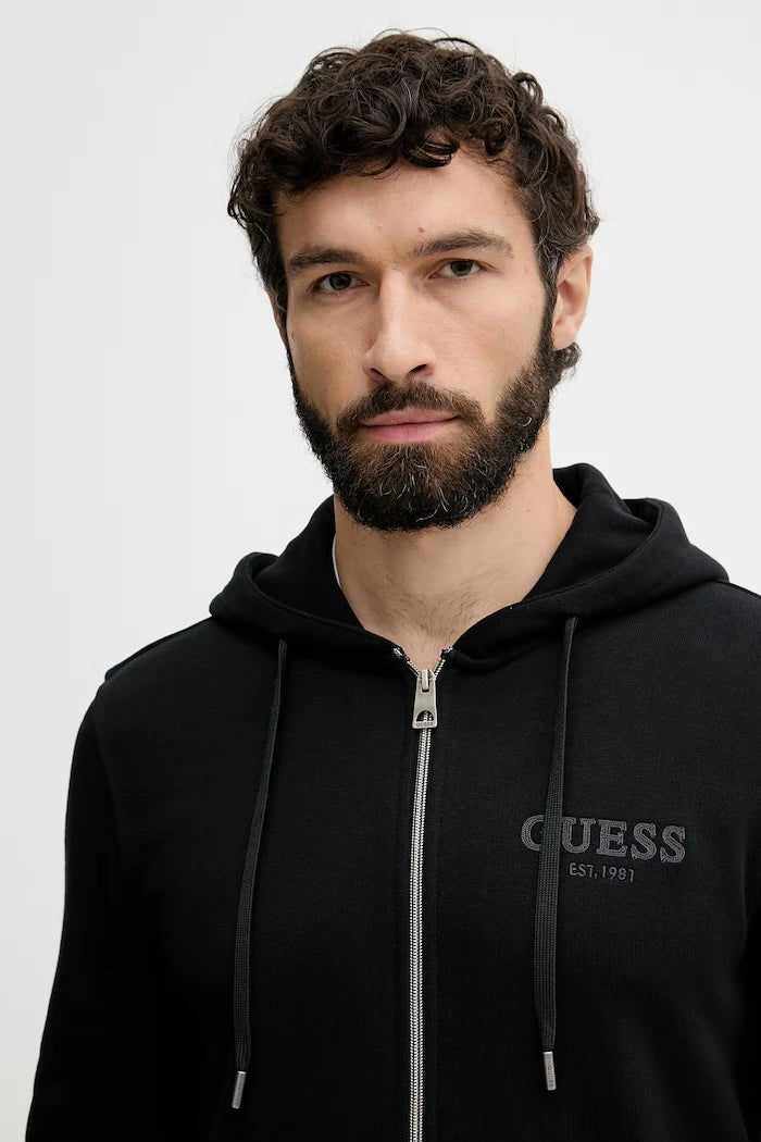 Guess pamuklu fermuarlı kapüşonlu erkek sweatshirt