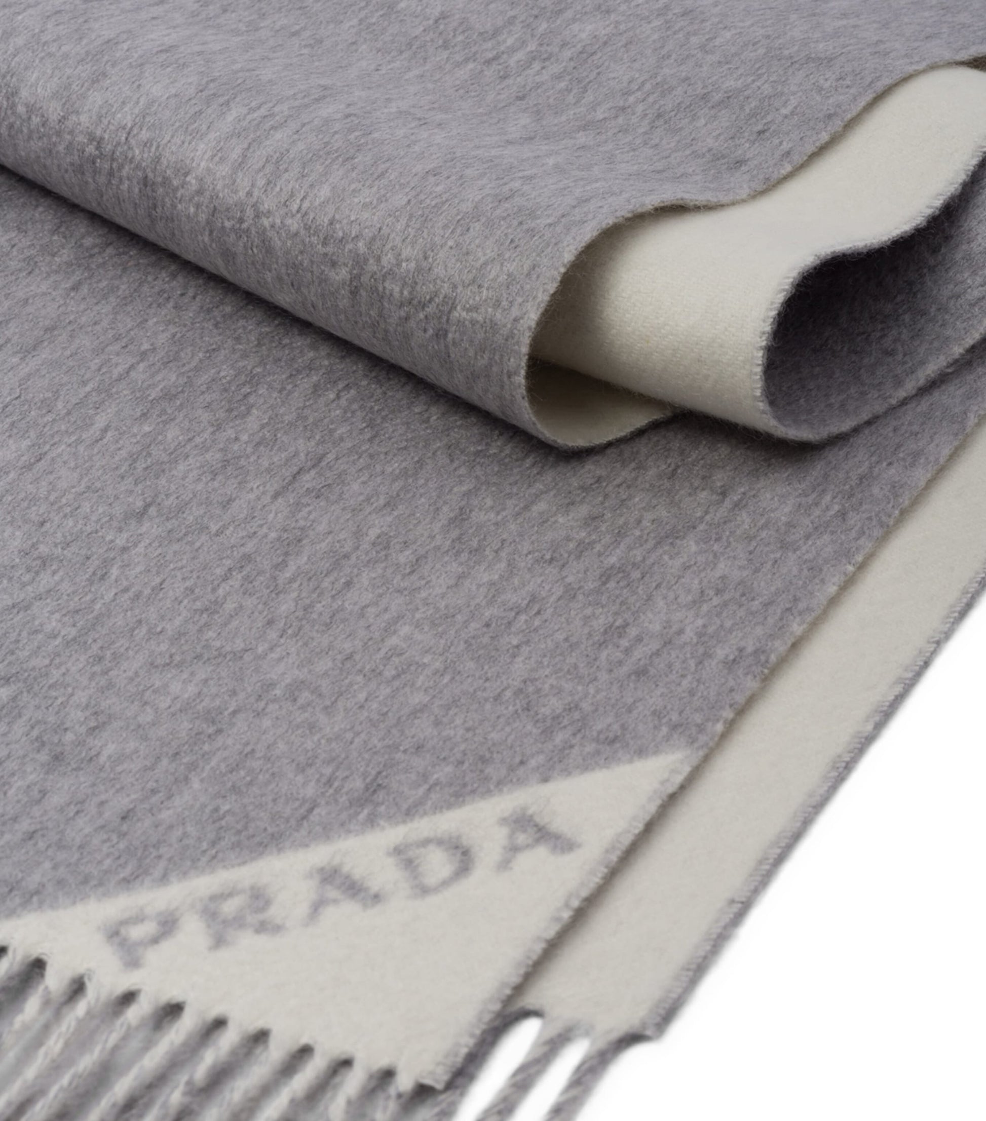 Prada Grey Cashmere Logo Scarf