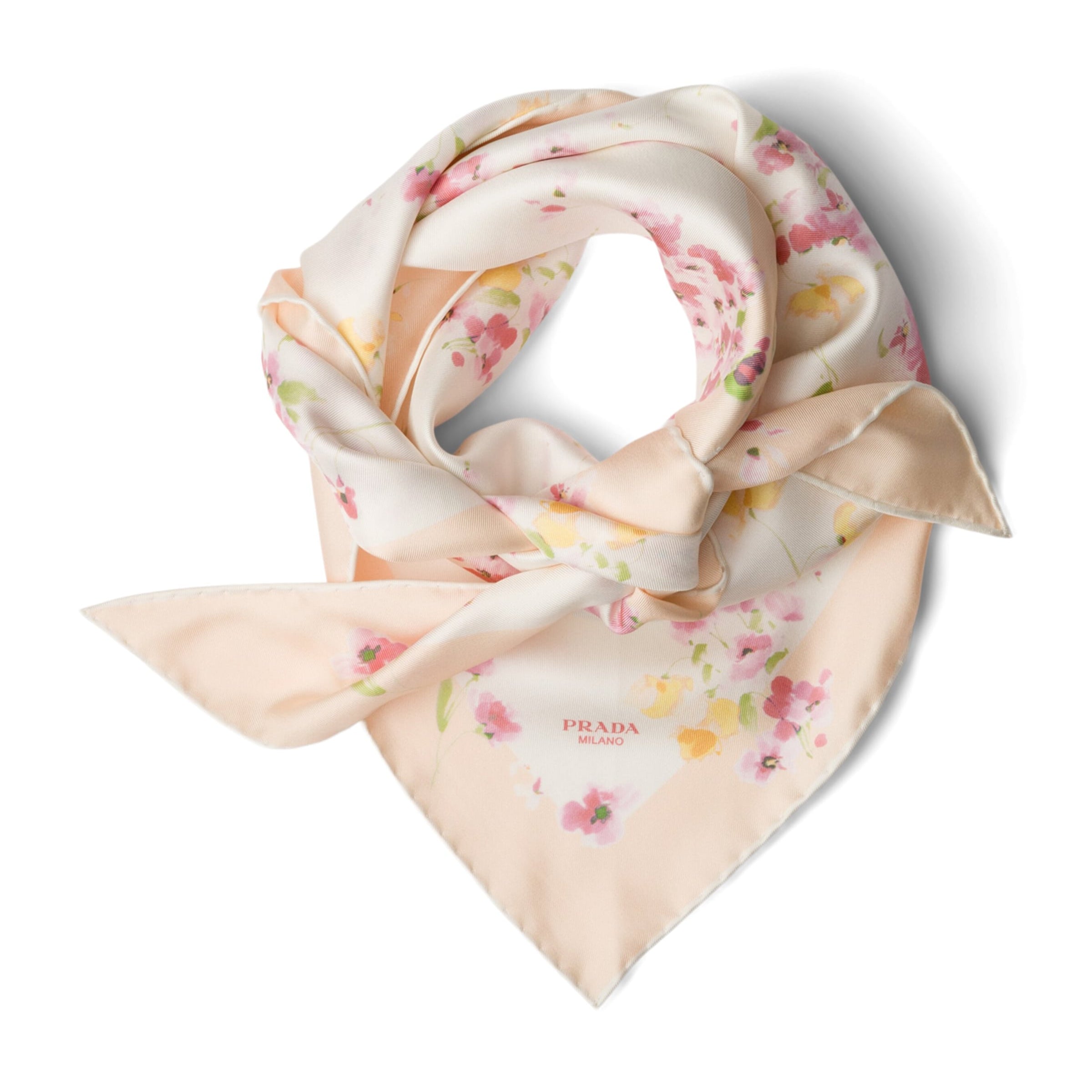 Prada Pink Silk Floral Print Scarf