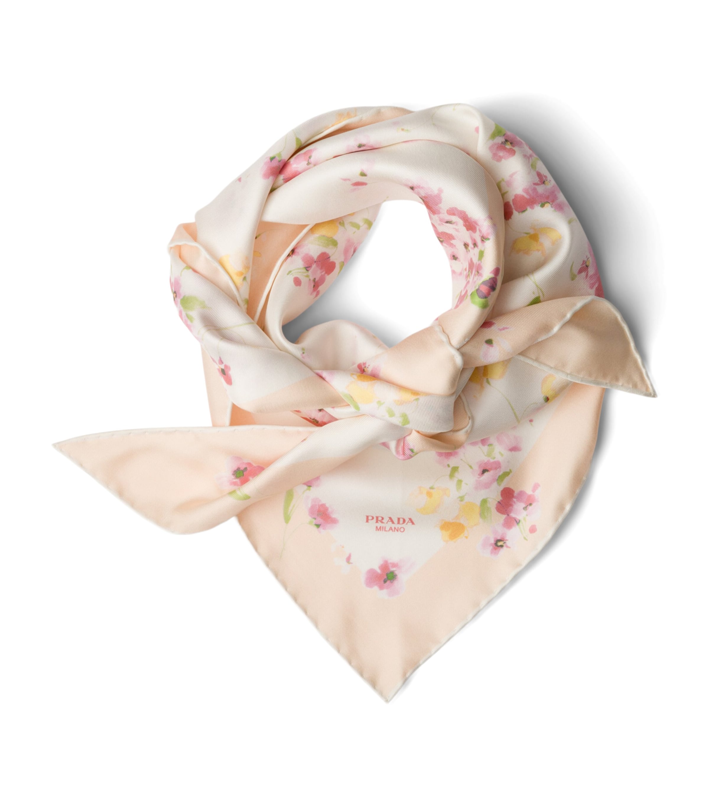 Prada Pink Silk Floral Print Scarf