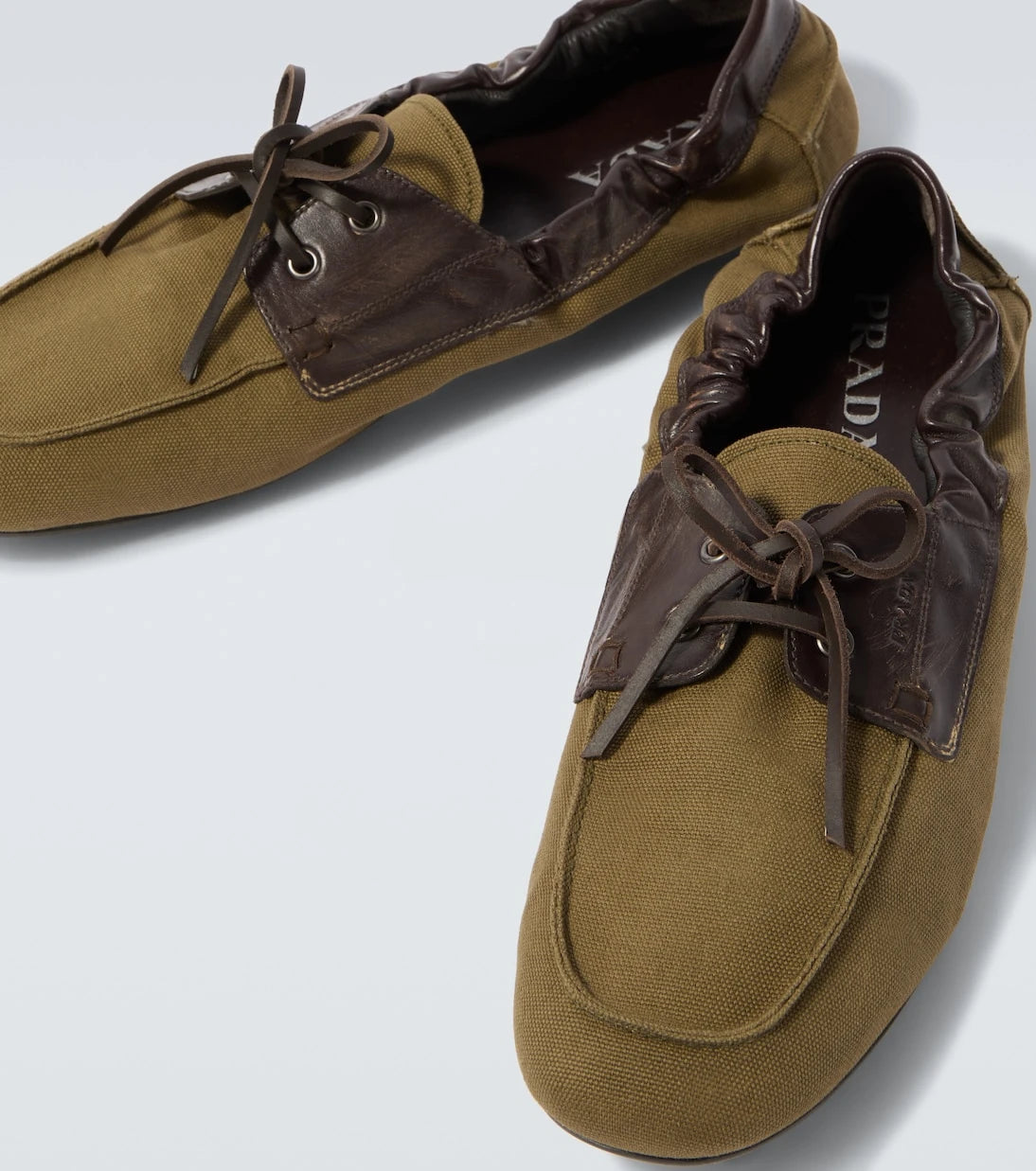 Prada - Shuffle leather-trimmed canvas boat shoes