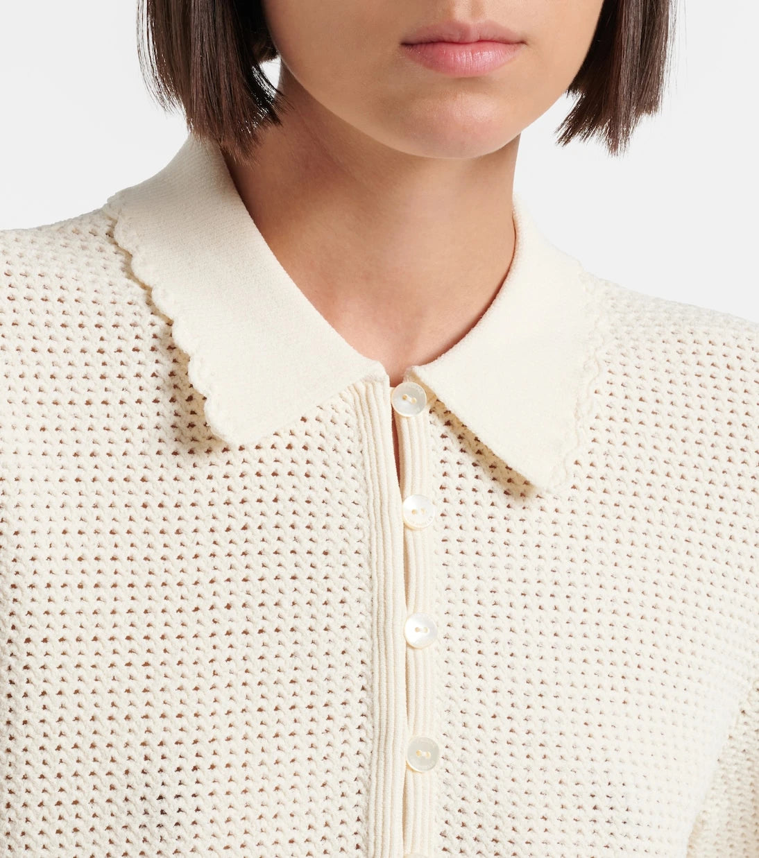 Frame - Daybreak crochet scalloped polo shirt