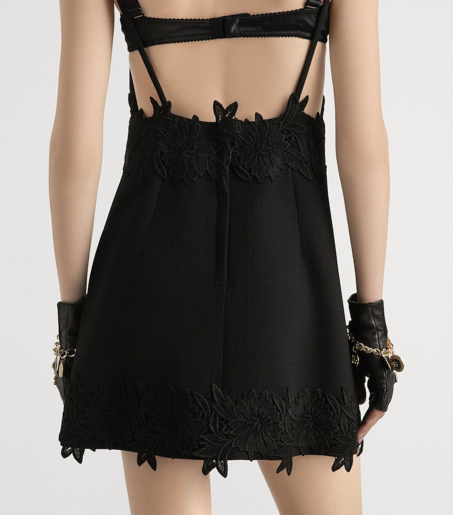 Multi Floral-Appliqué Mini Dress