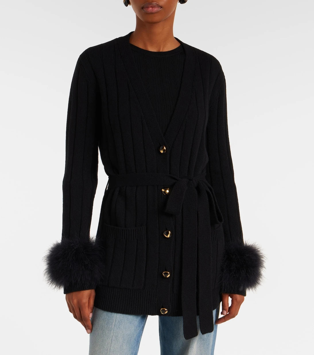 Valentino - Feather-trimmed virgin wool cardigan