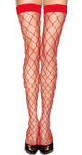 Red Diamond Net Stockings with Wide Bands