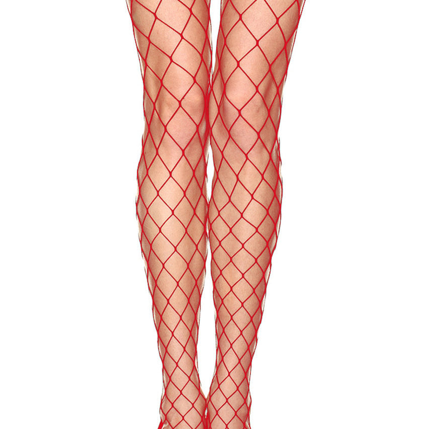 Red Diamond Net Stockings with Wide Bands