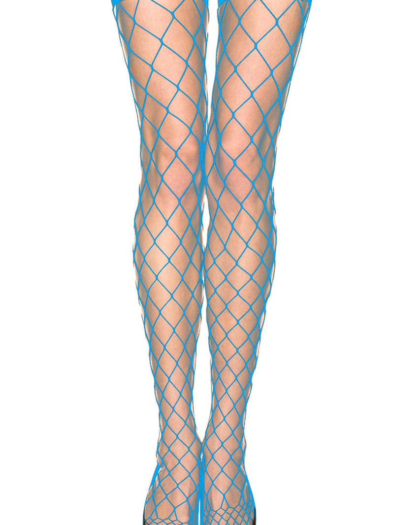 Turquoise Diamond Net Stockings with Wide Bands
