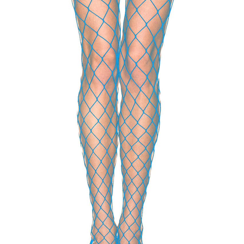 Turquoise Diamond Net Stockings with Wide Bands