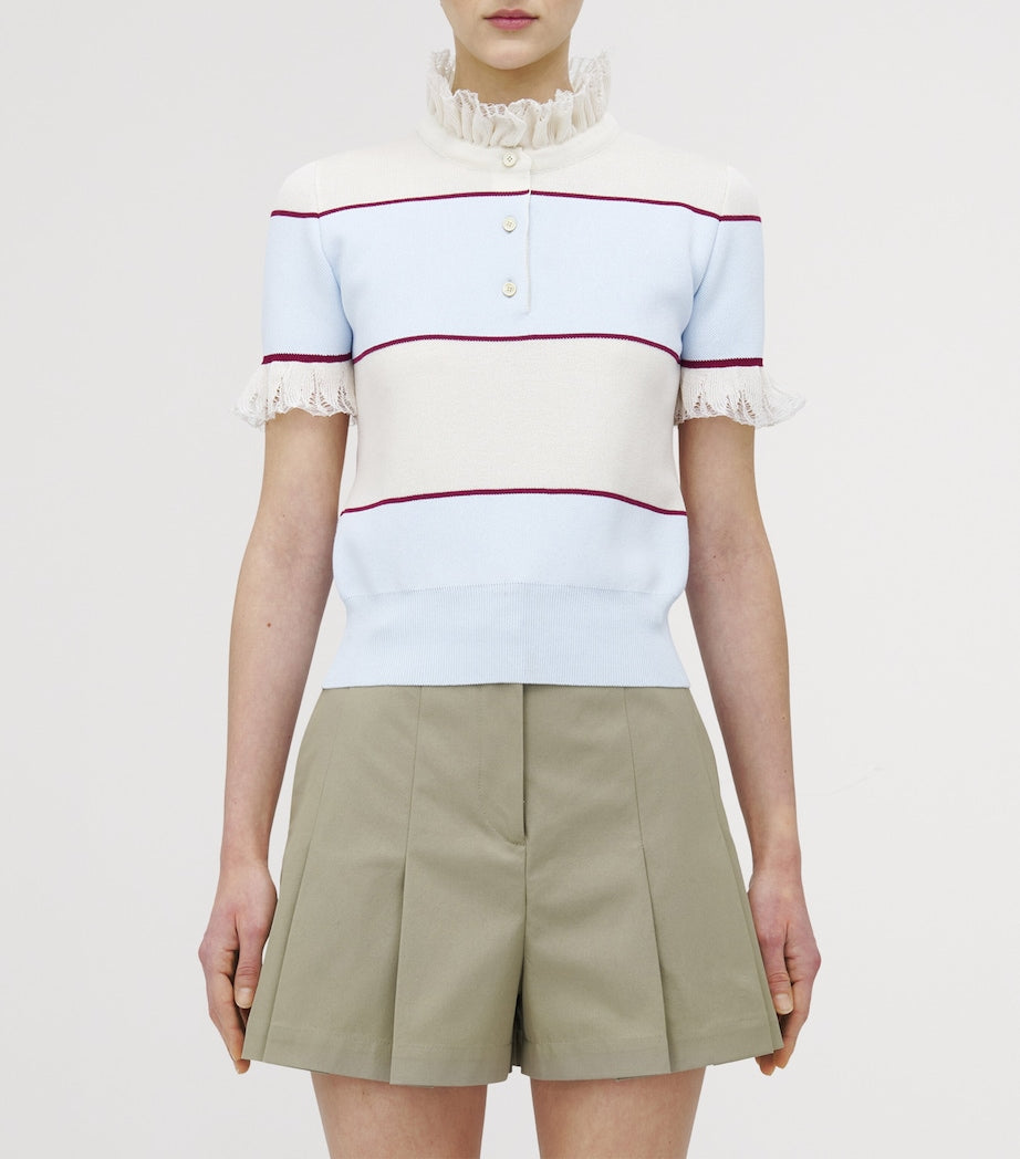 McQueen Blue Lace-Trim Stripe Polo Shirt