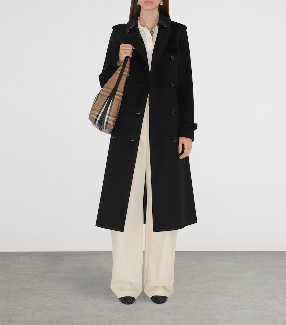 Burberry Black Cashmere Long Kensington Heritage Trench Coat