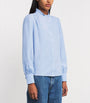 Blue Cotton-Blend Corduroy Blouse