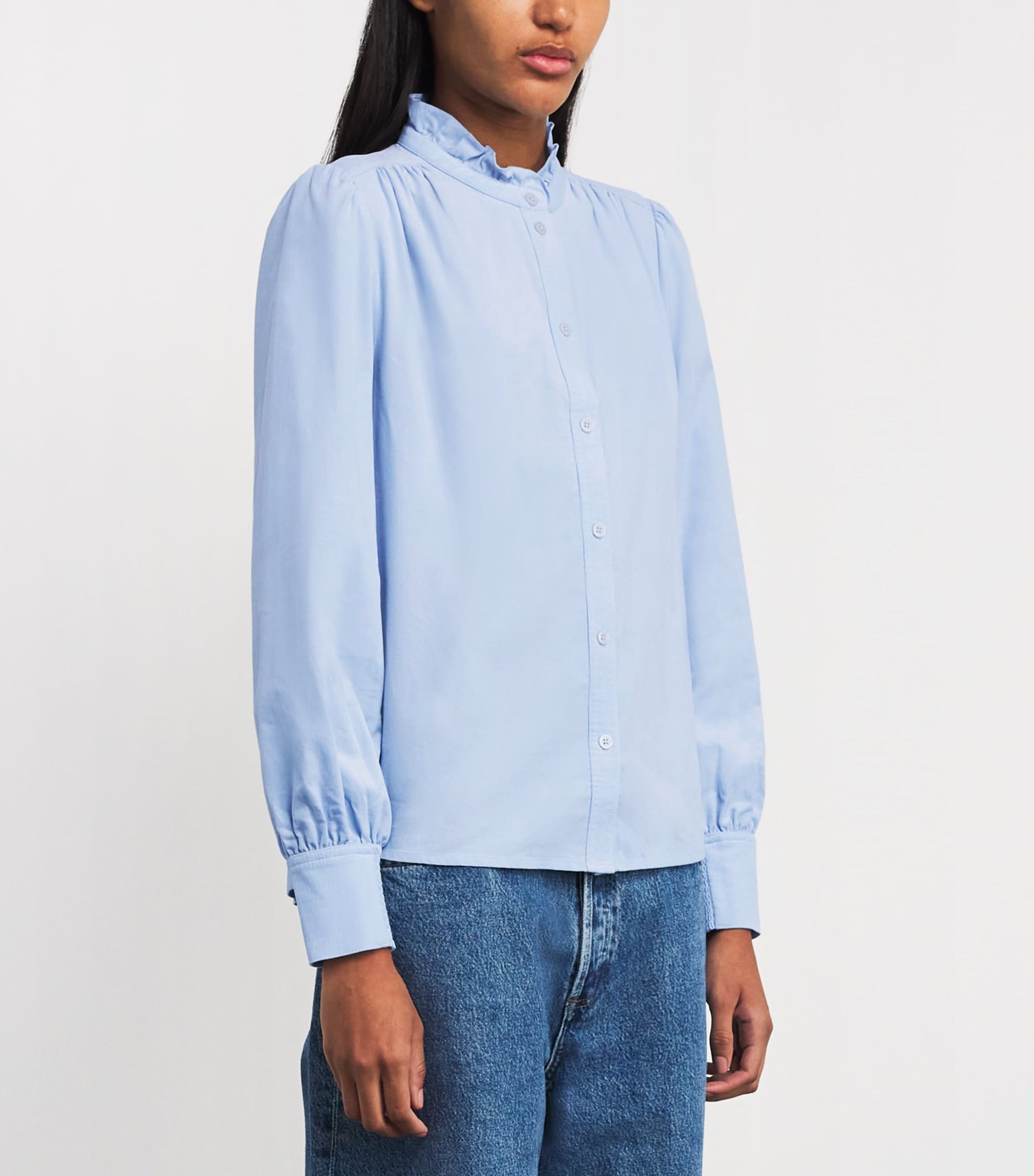 Blue Cotton-Blend Corduroy Blouse
