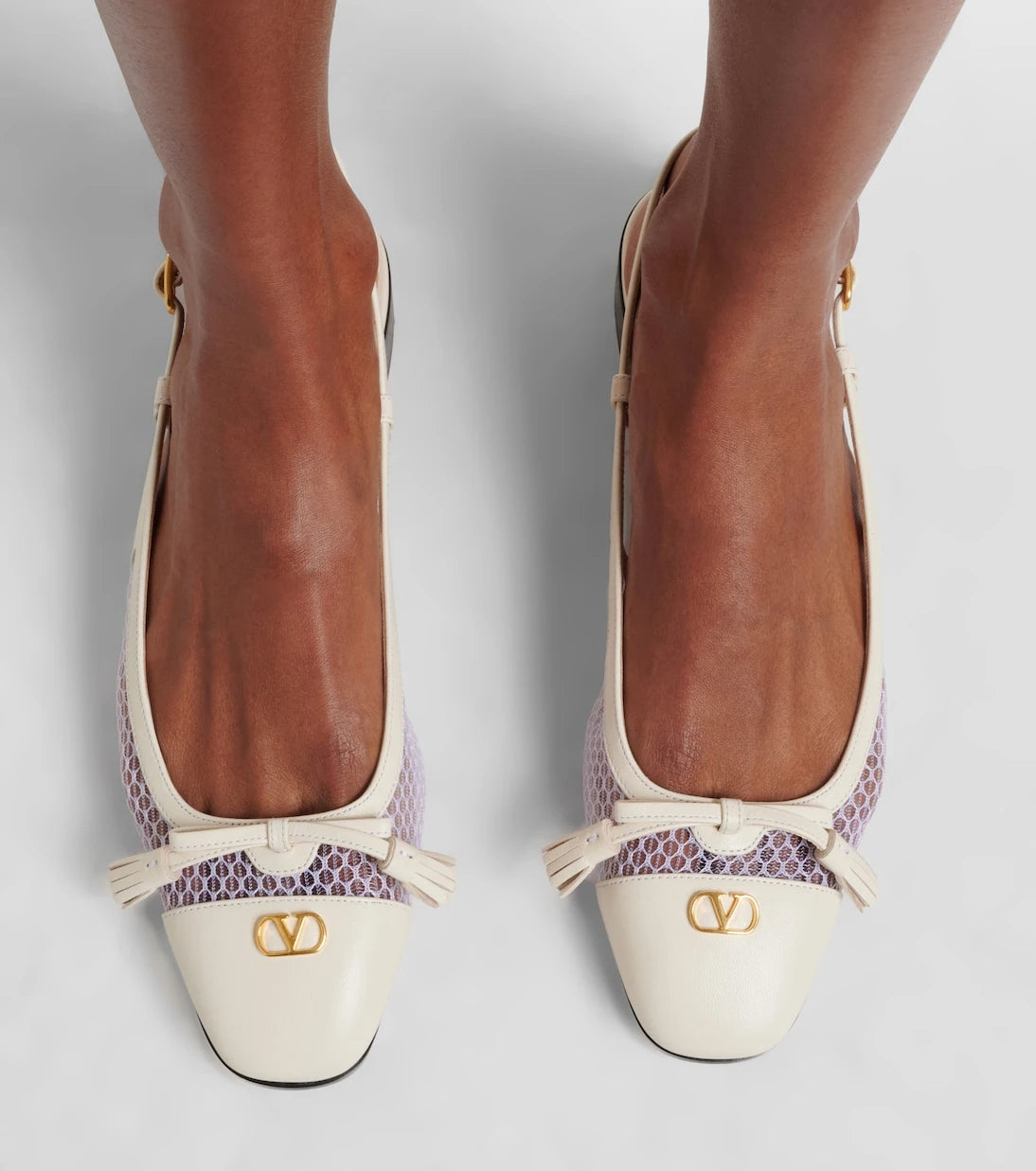Valentino Garavani - VLogo leather and mesh slingback flats