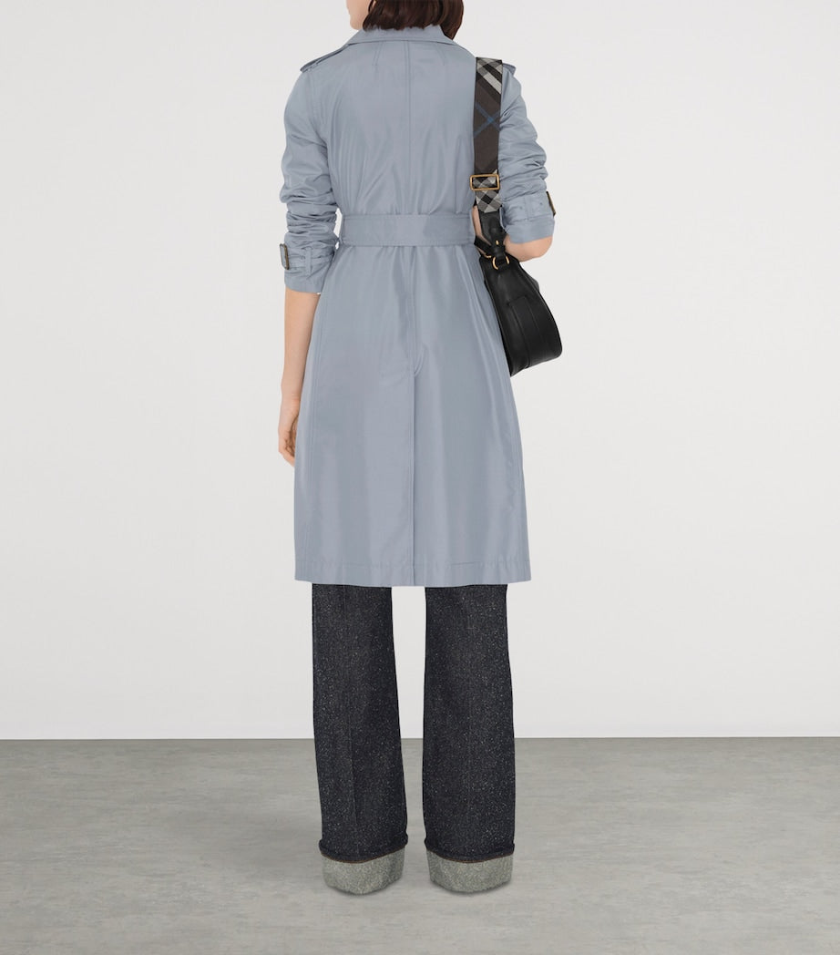Blue Silk Poplin Long Trench Coat