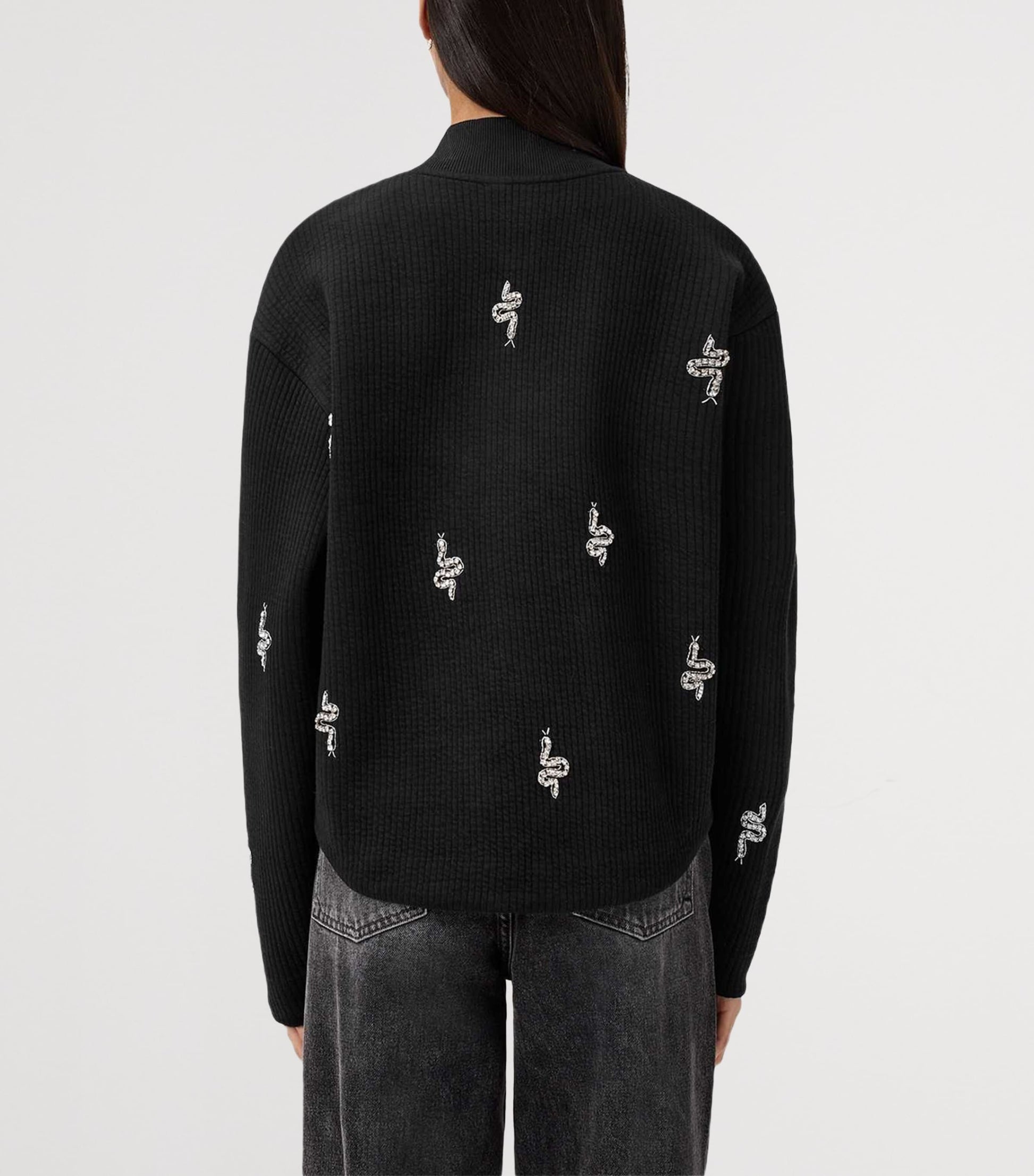 Black Embellished Rhea Bea Bomber Jacket