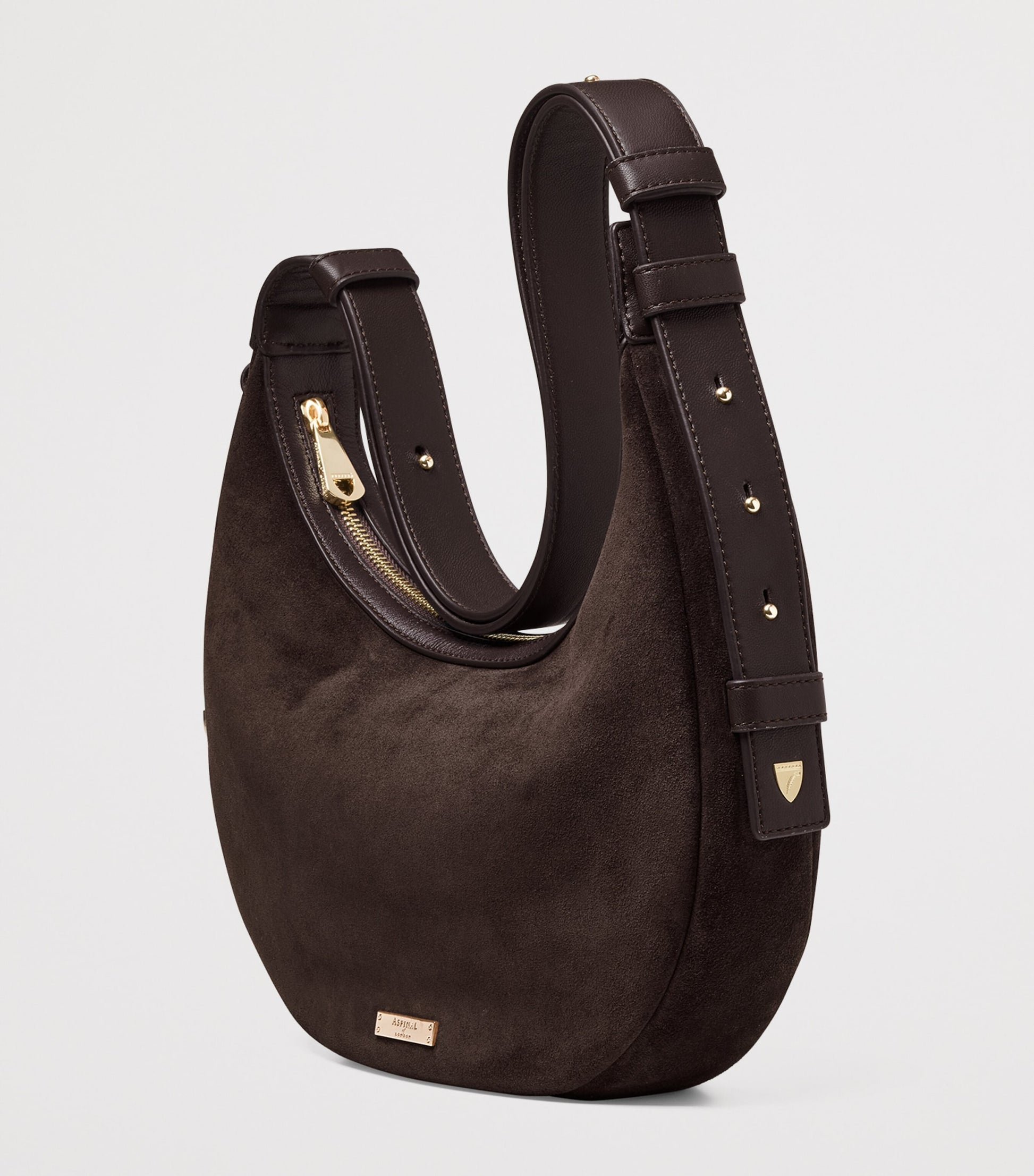 Aspinal Of London Brown Small Suede Hudson Crescent Shoulder Bag