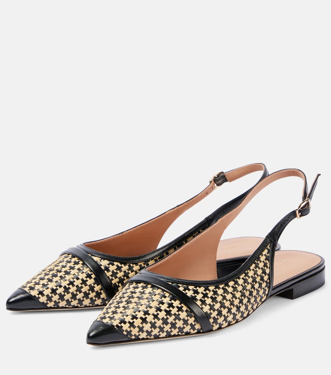 Malone Souliers - Jama leather-trimmed raffia ballet flats