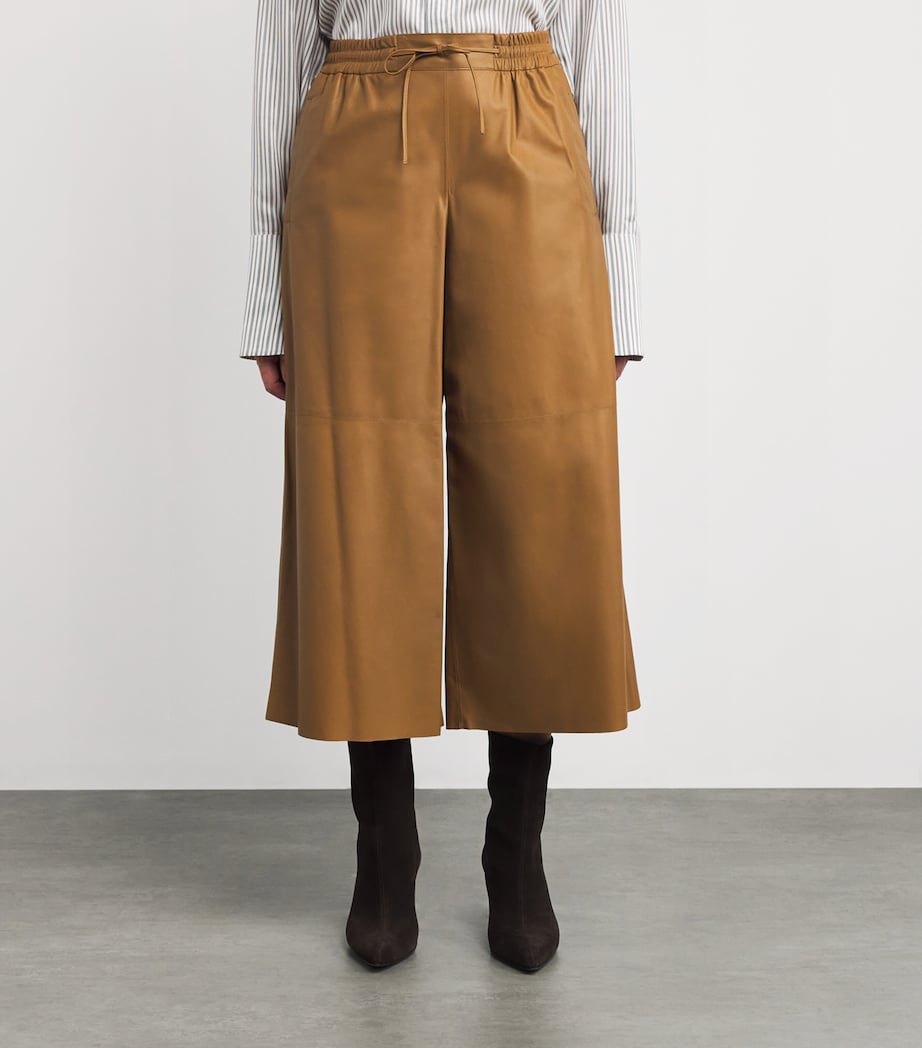 Yves Salomon Yellow Leather Wide-Leg Trousers