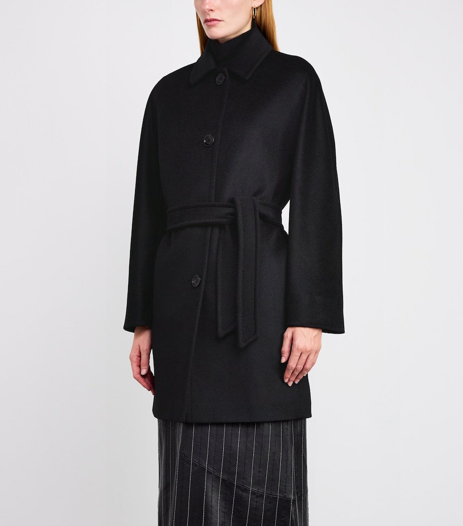 Black Camel Hair Belted Coat