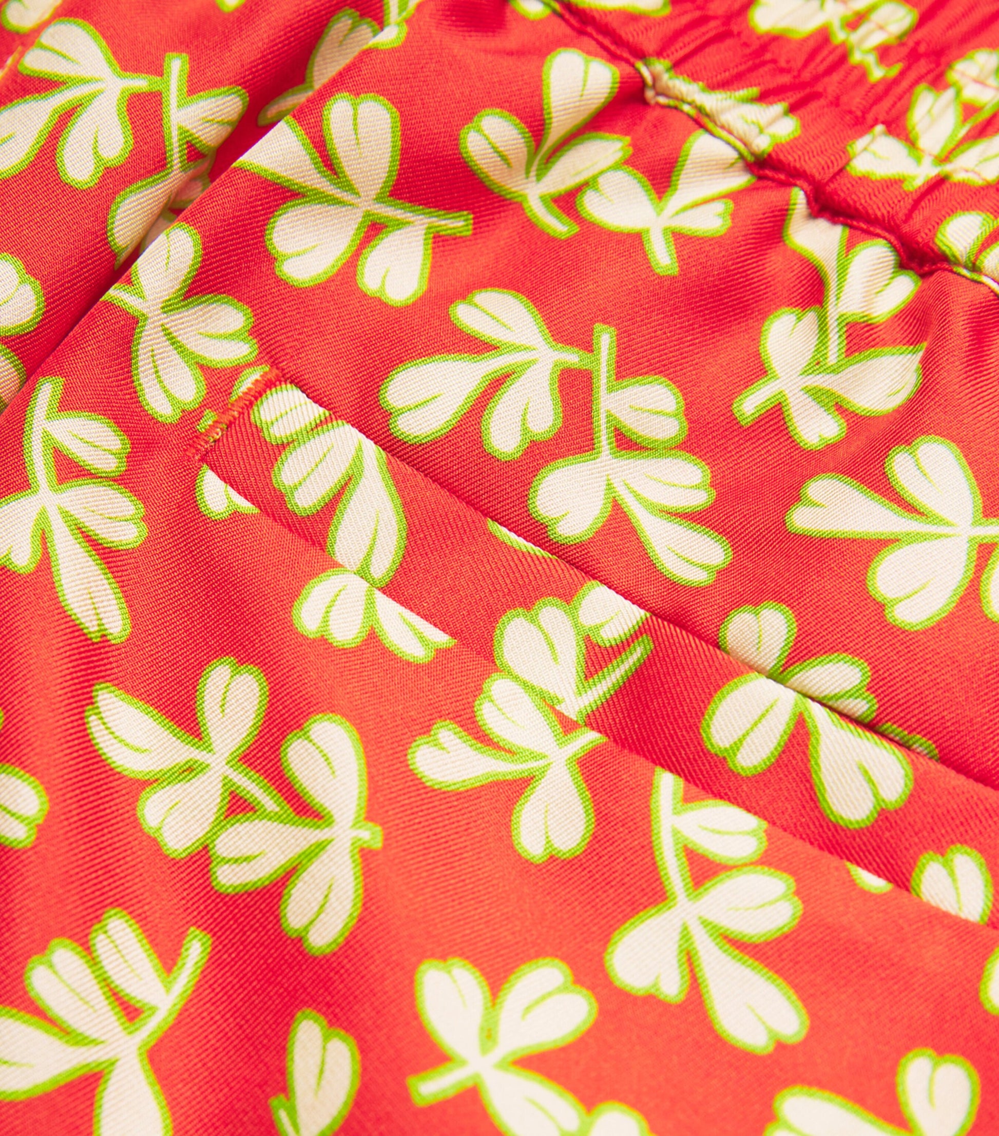 Silk Leaf Print Shorts RED LITTLE LEAVES