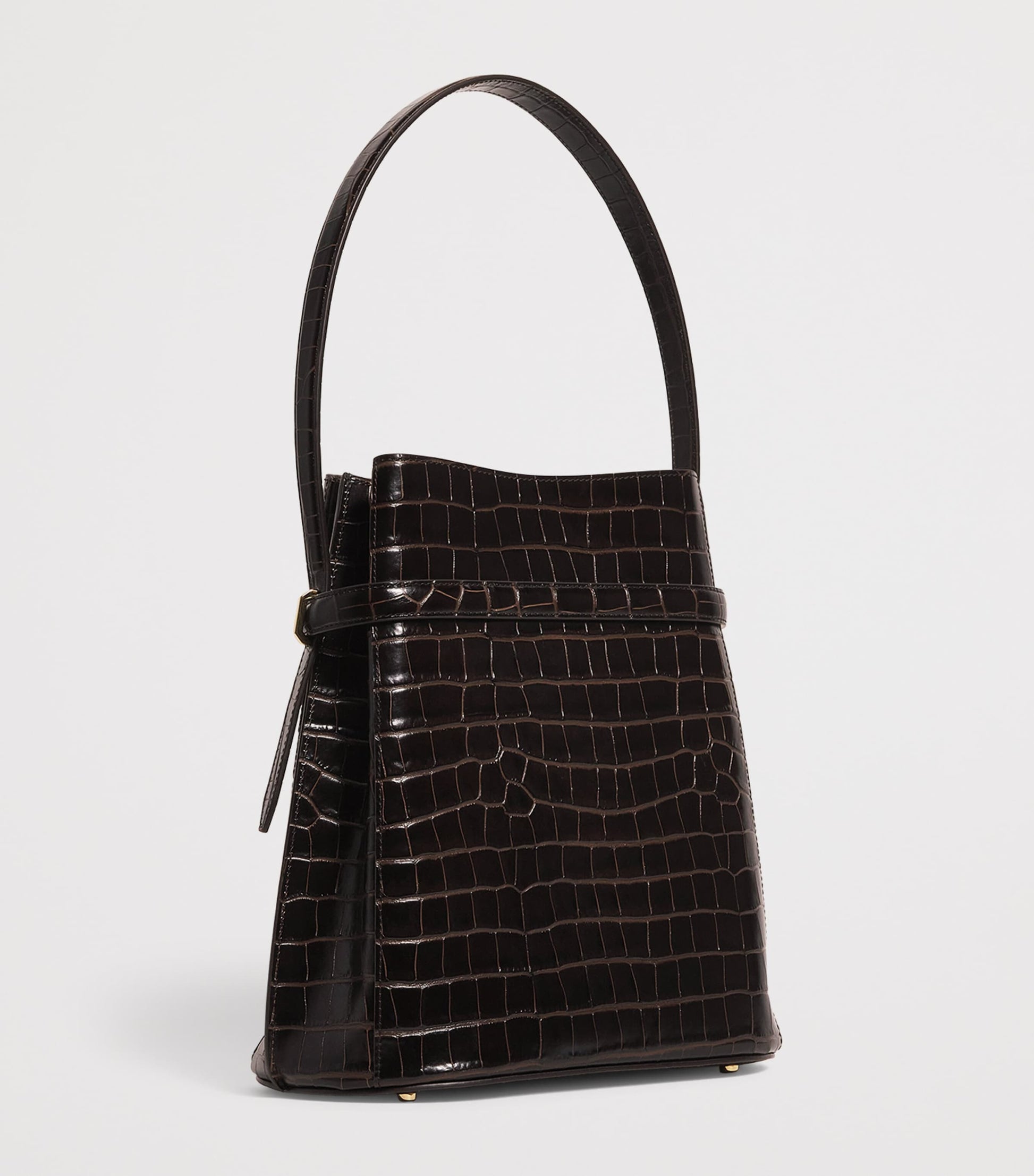 Toteme Brown Leather Croc-Embossed Bucket Shoulder Bag