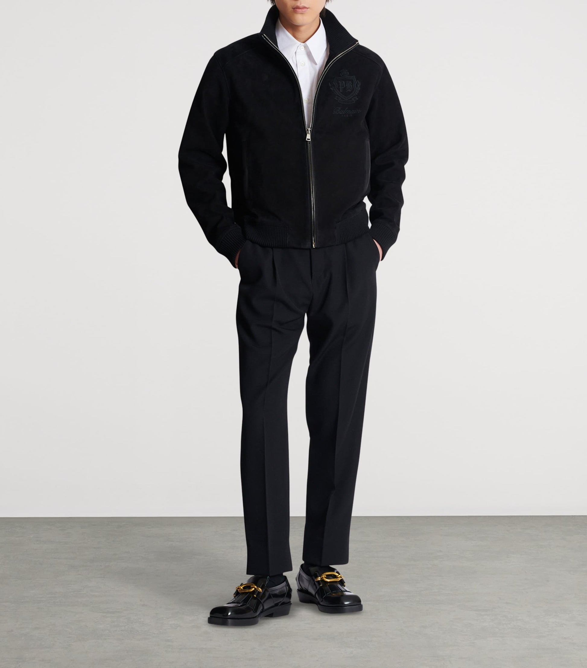 Black Suede College Emblem Jacket