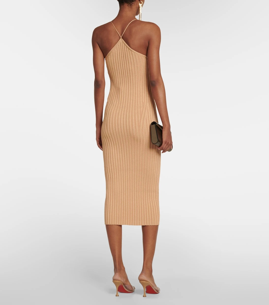 Galvan - Rhea rib-knit halterneck midi dress