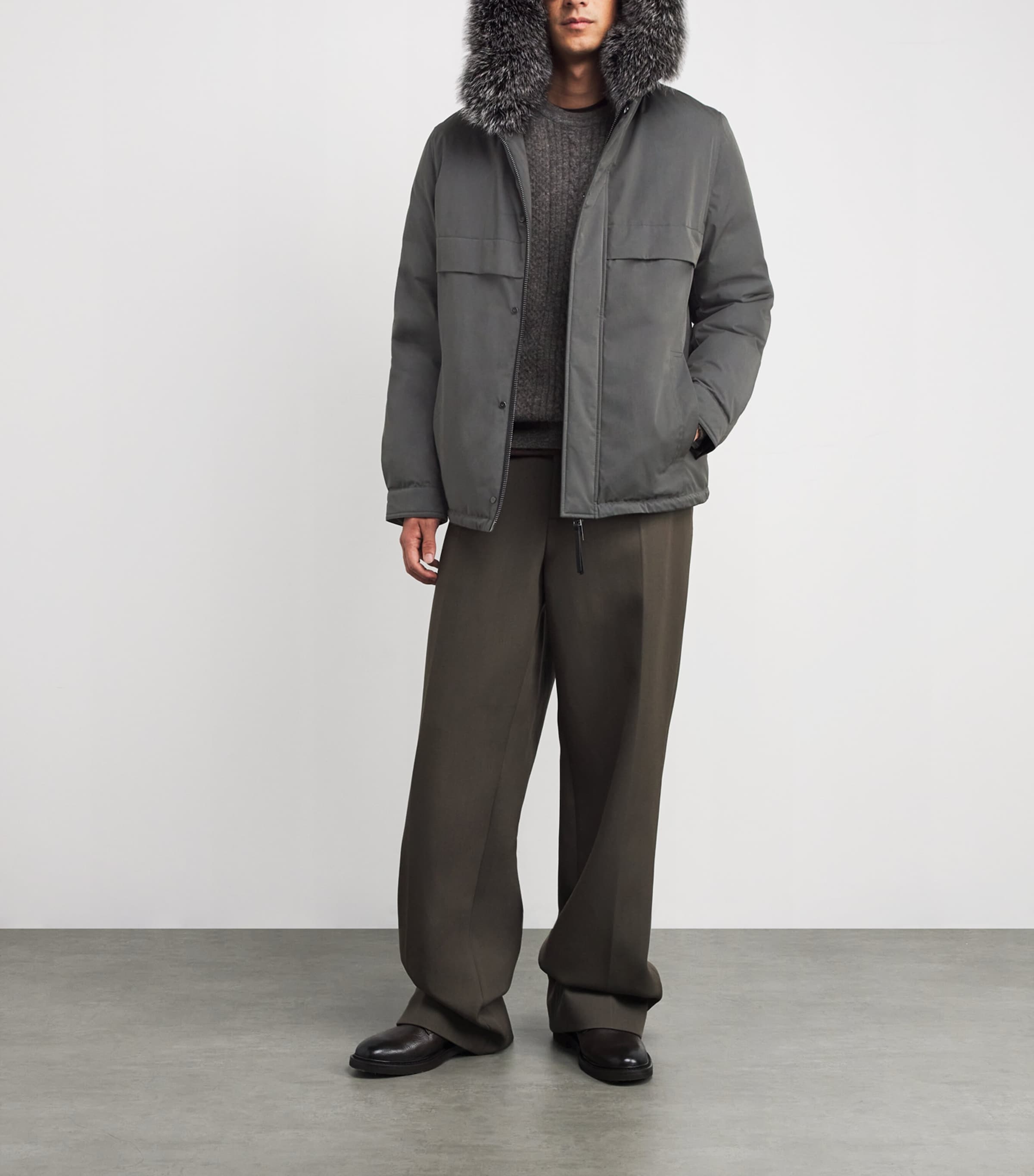 Yves Salomon Brown Down Waterproof Fox Fur-Trim Parka Coat