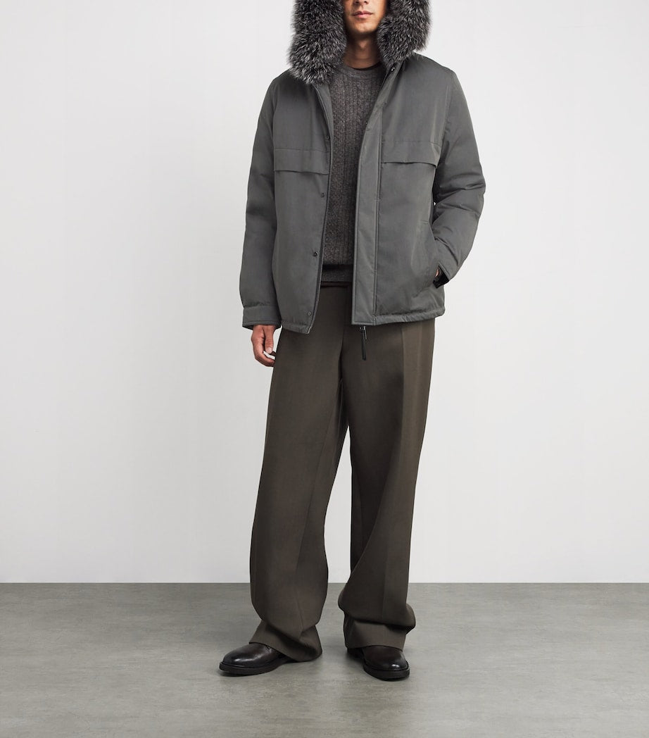 Yves Salomon Brown Down Waterproof Fox Fur-Trim Parka Coat