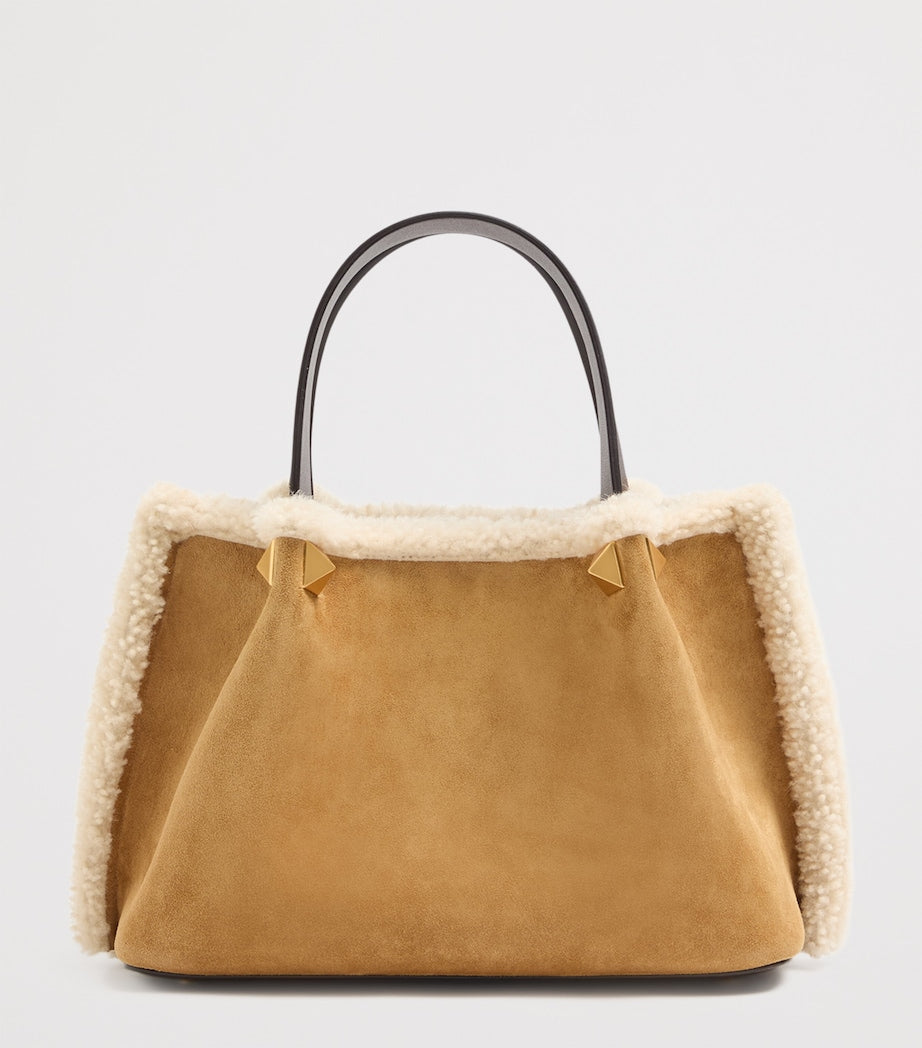 Valentino Garavani Beige Small Suede Floral Tote Bag