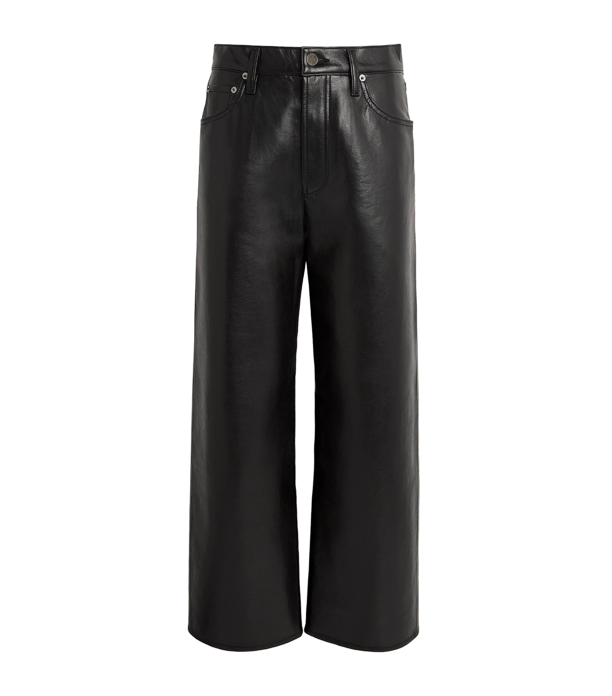 AGOLDE Black Leather-Blend Ren Jeans