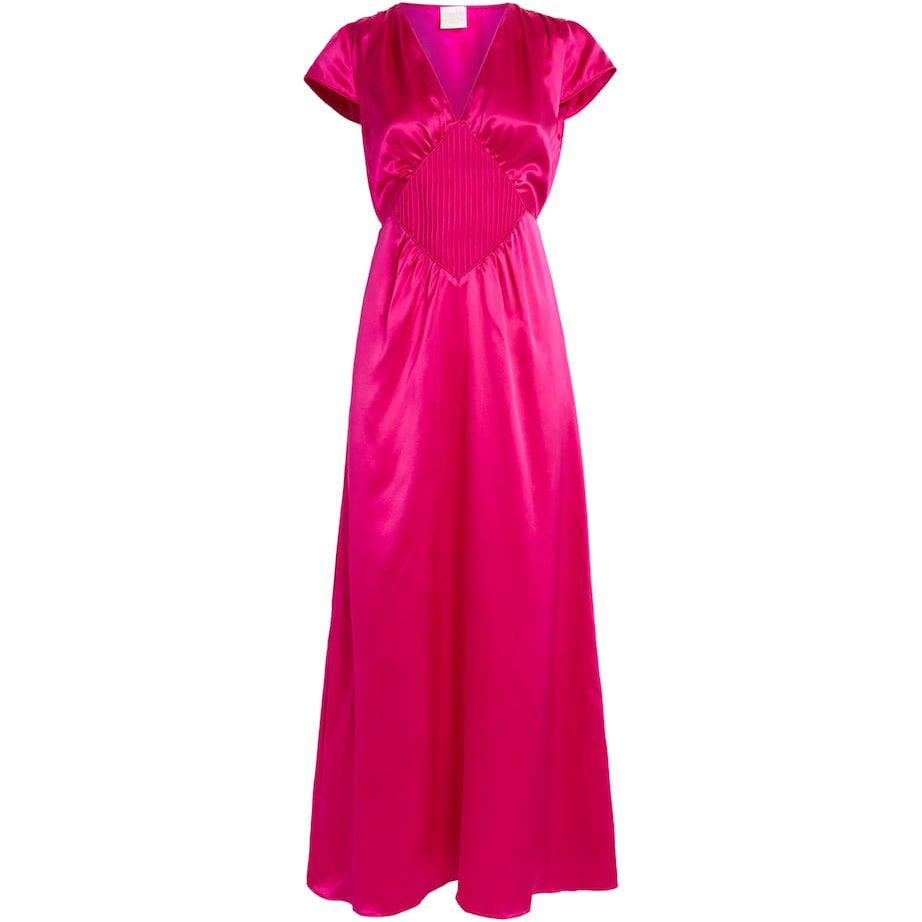 Pink Silk V-Neck Diva Maxi Dress