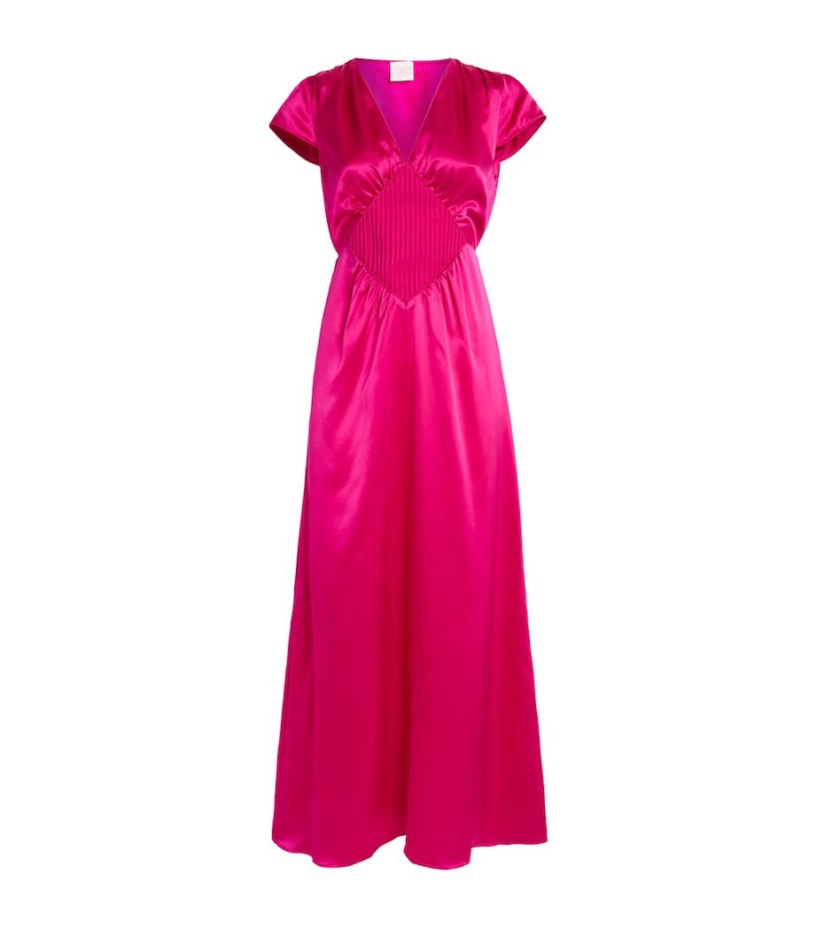 Pink Silk V-Neck Diva Maxi Dress