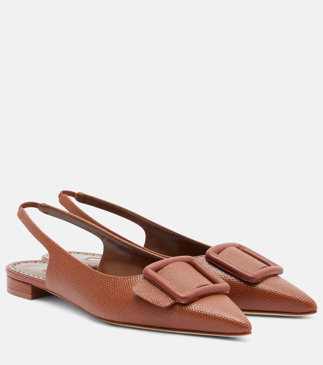 Manolo Blahnik - Maylura croc-effect leather slingback flats
