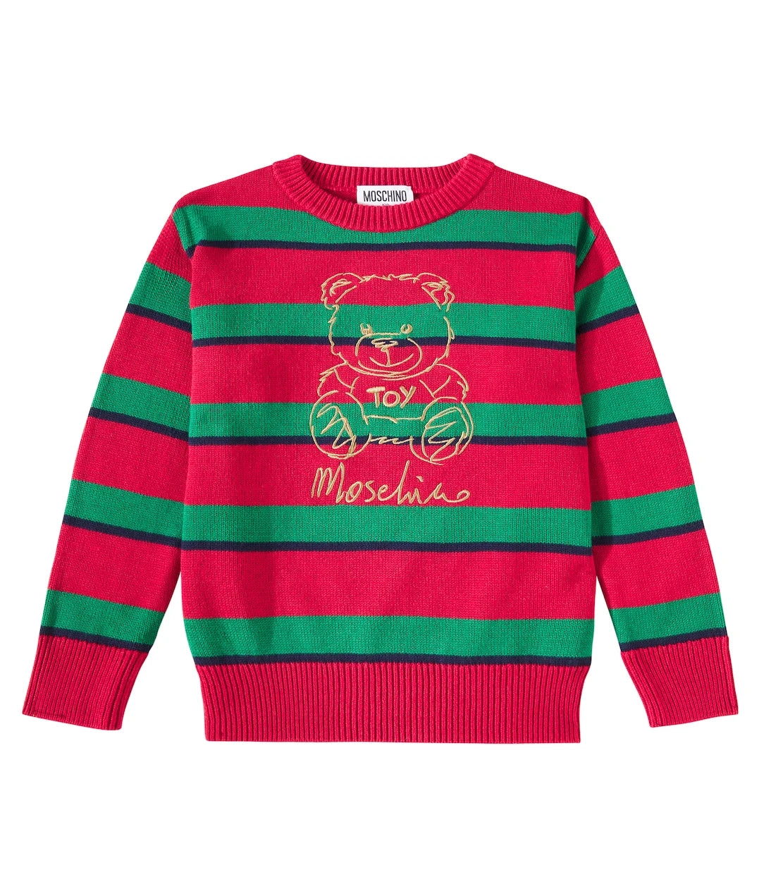 Moschino Kids - Ayıcıklı çizgili pamuk ve yün kazak