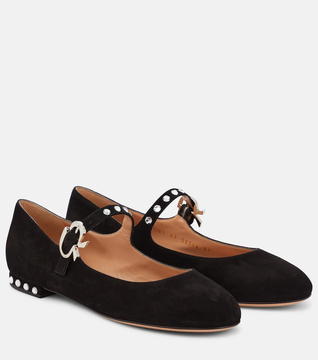 Gianvito Rossi - Crystal Mary Ribbon suede ballet flats