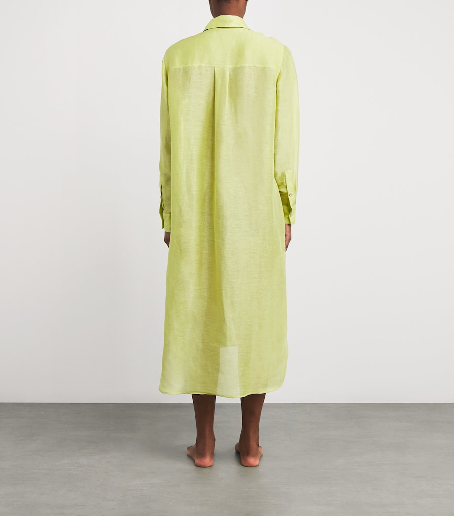 Green Silk-Linen Phoebe Midi Shirt Dress