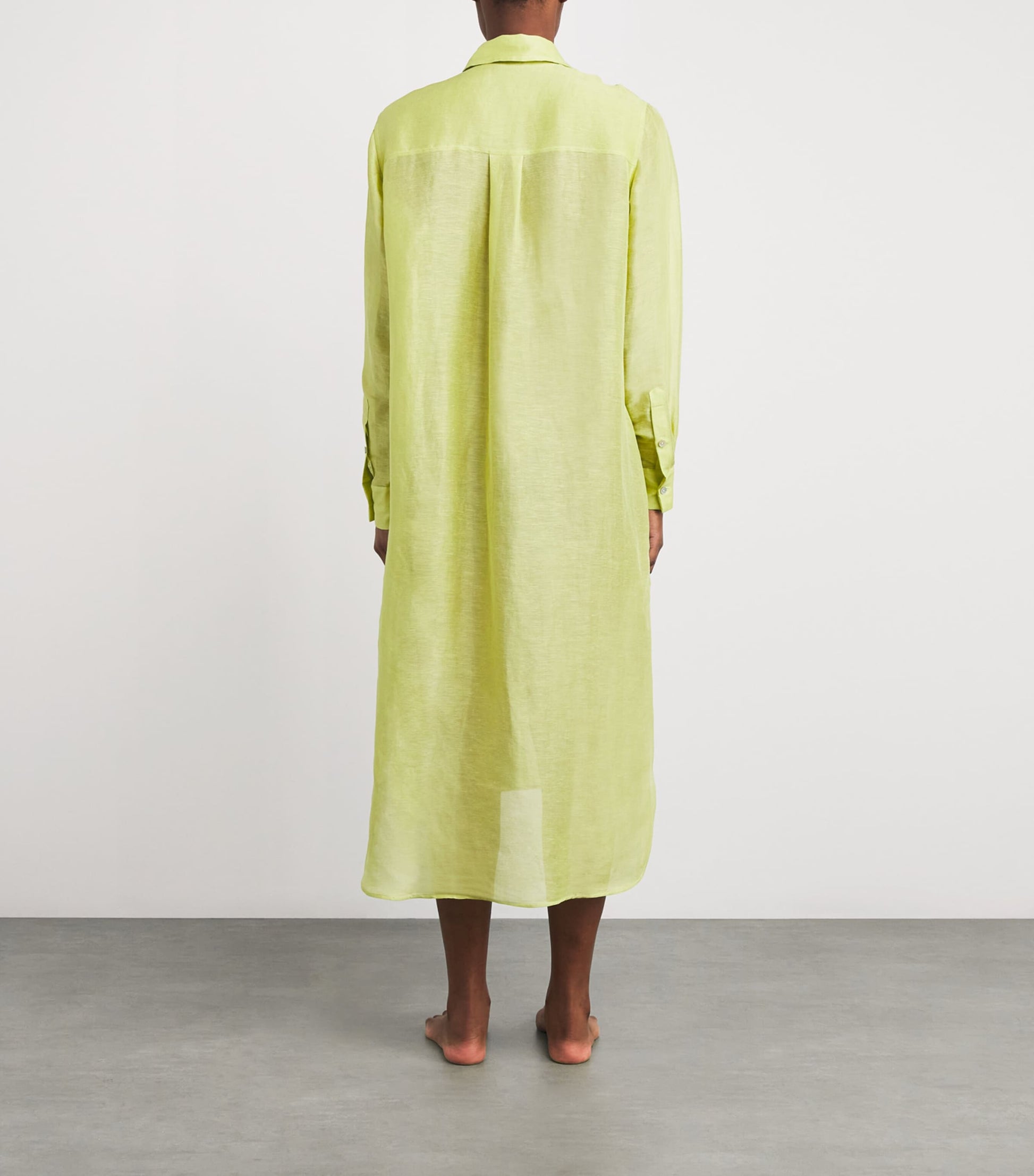 Olivia von Halle Green Silk-Linen Phoebe Midi Shirt Dress