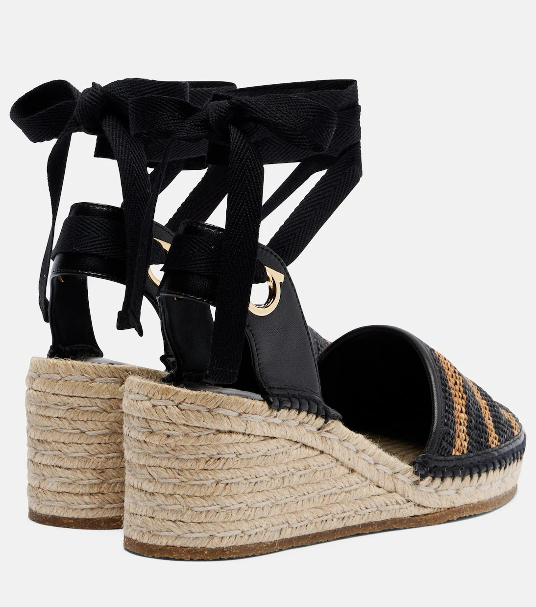 Ferragamo - Animal-print raffia espadrille wedges