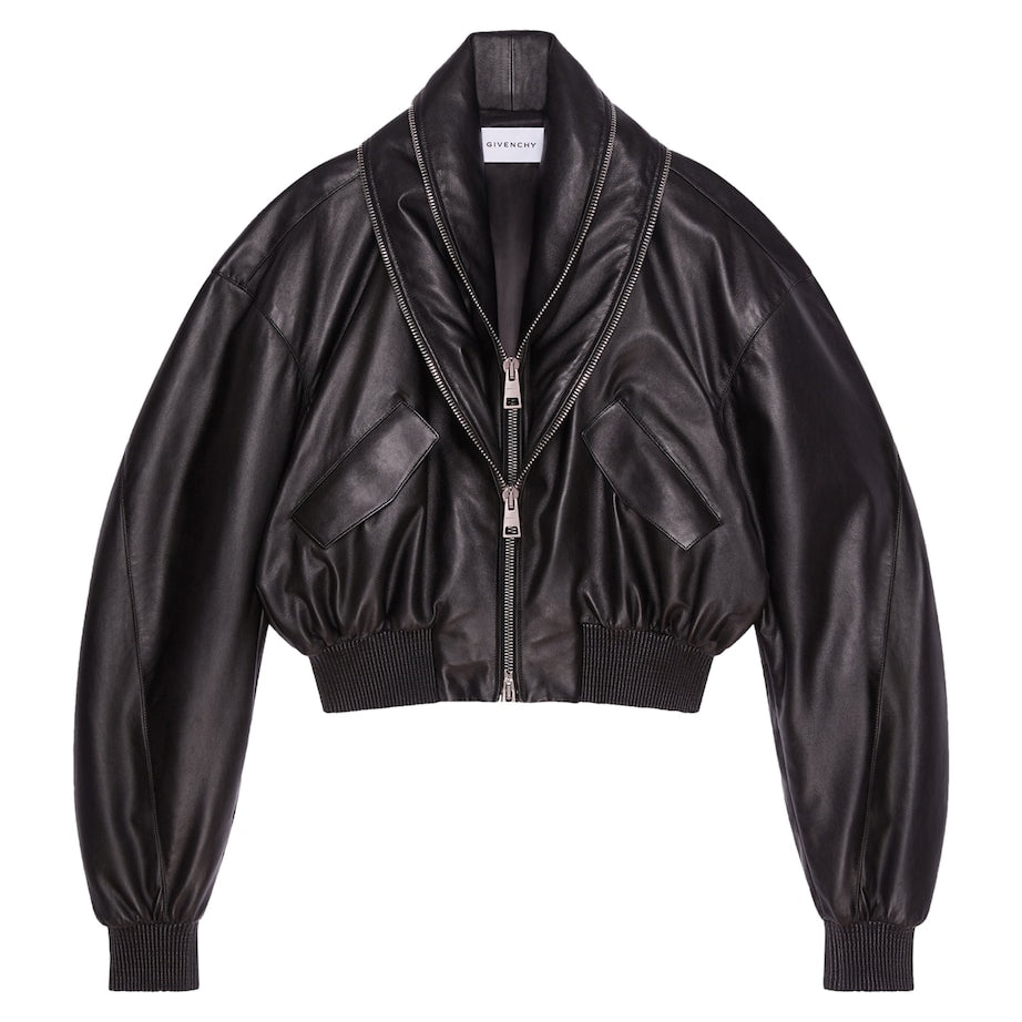 Givenchy Black Leather Shawl-Collar Cocoon Jacket