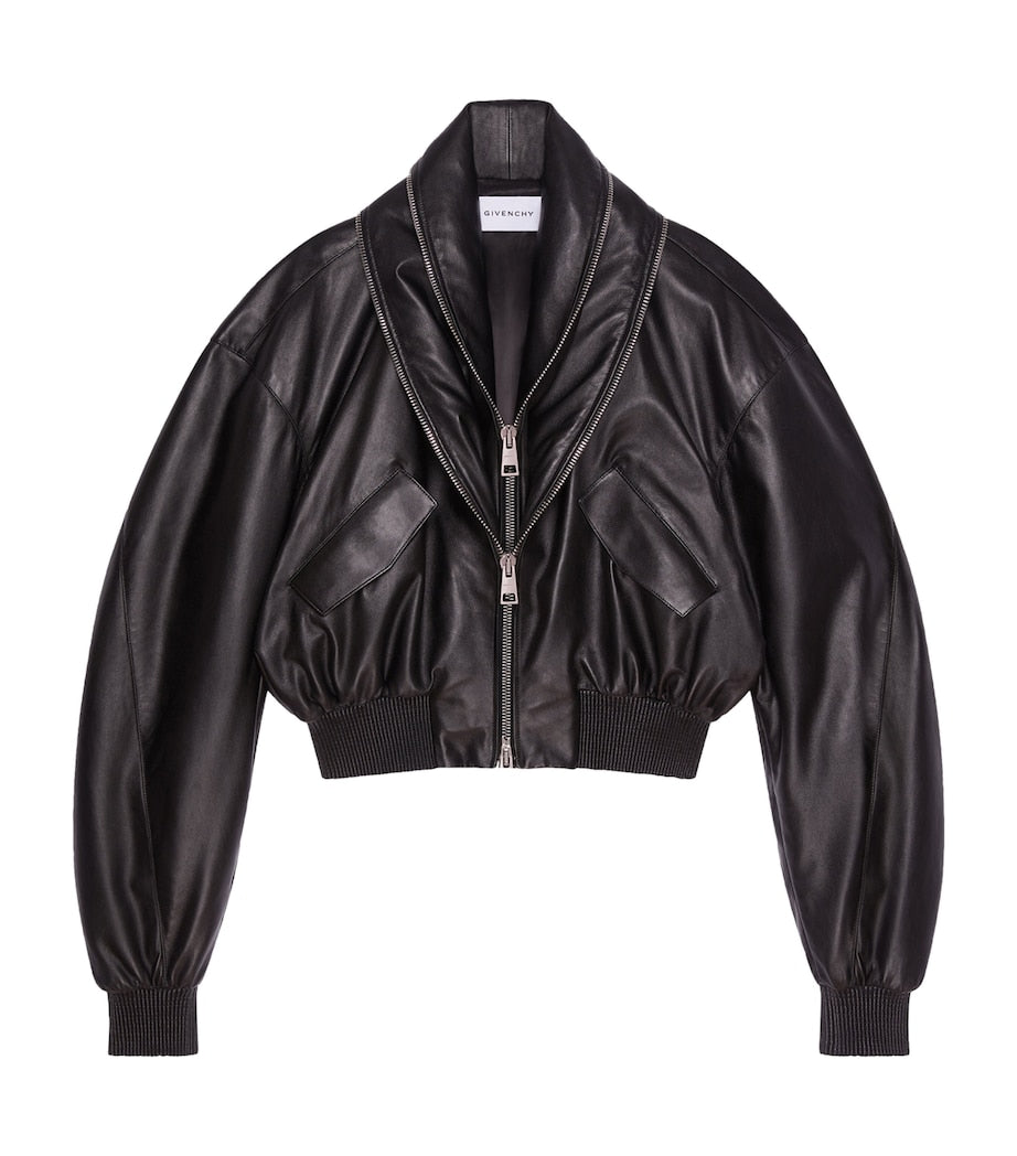 Givenchy Black Leather Shawl-Collar Cocoon Jacket