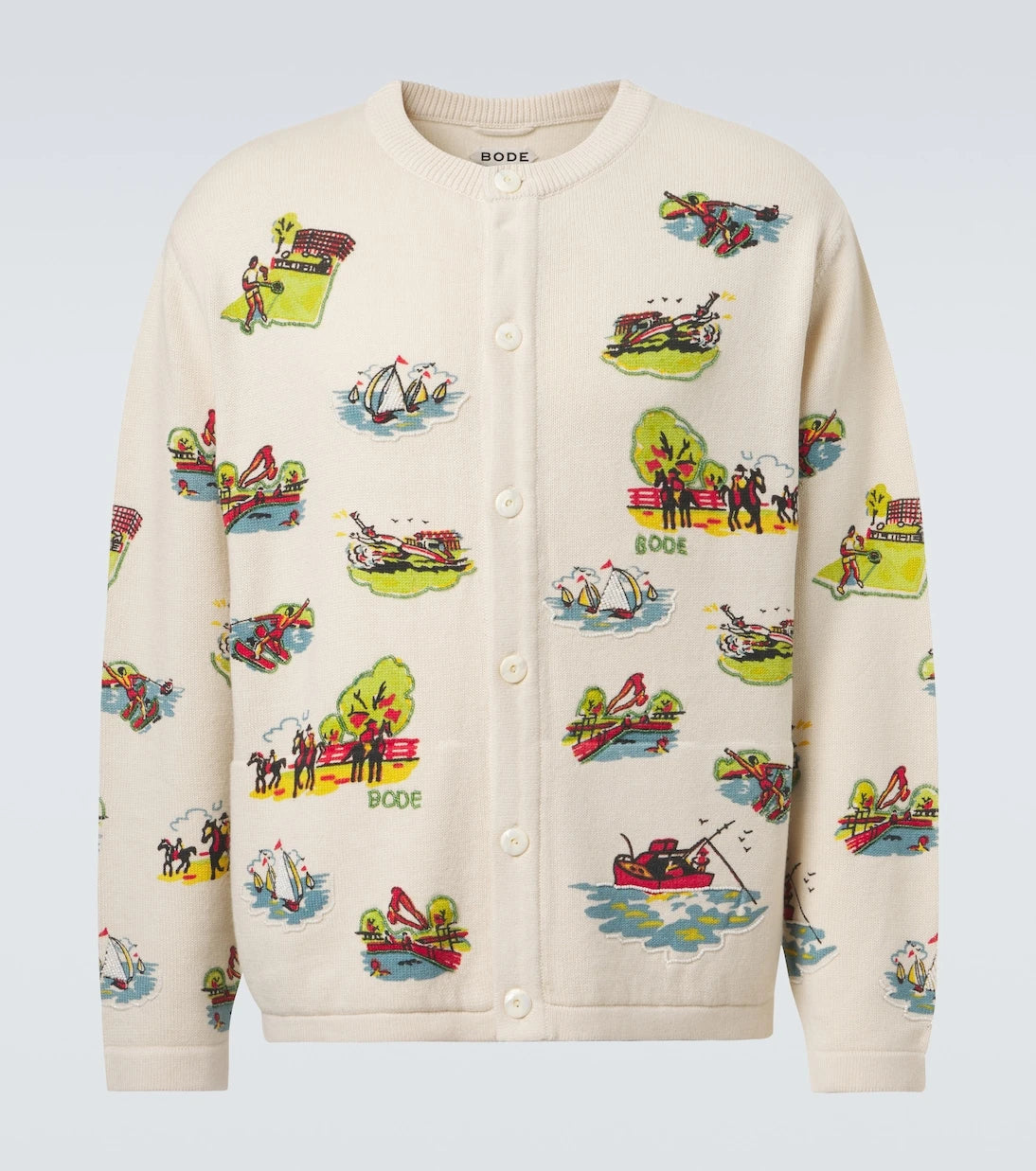 Bode - Beaded Camp wool and cotton cardigan
