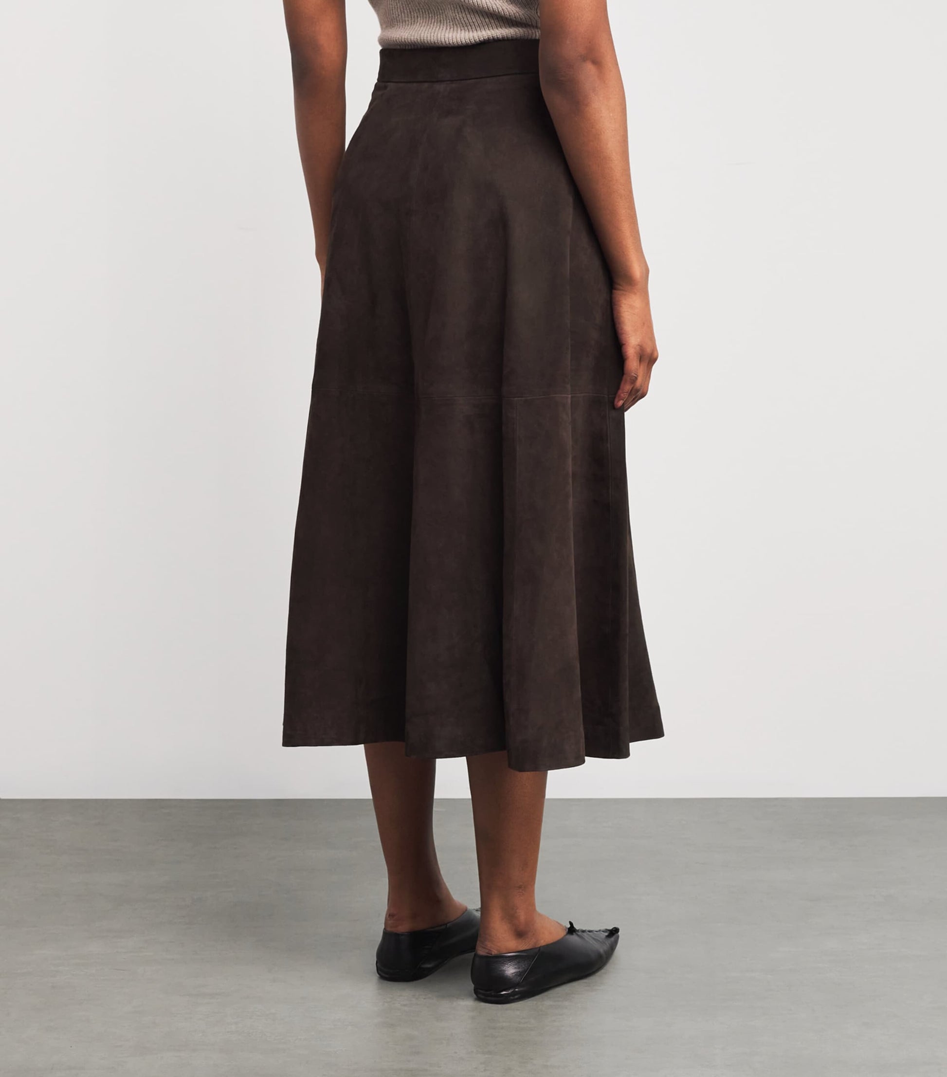 Róhe Brown Suede Midi Skirt